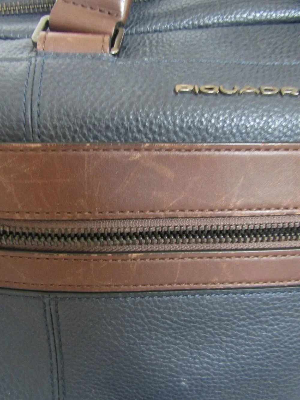 Piquadro Men's Blue/Brown  Leather Work Bag Briefcase